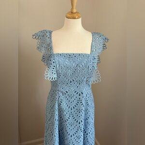 PEARL BY LELA ROSE Light Blue Eyelet Lace Midi Dress
